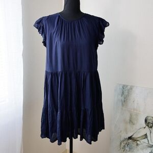 Wilfred Blue Ruffled Mini Dress with Cap Sleeves